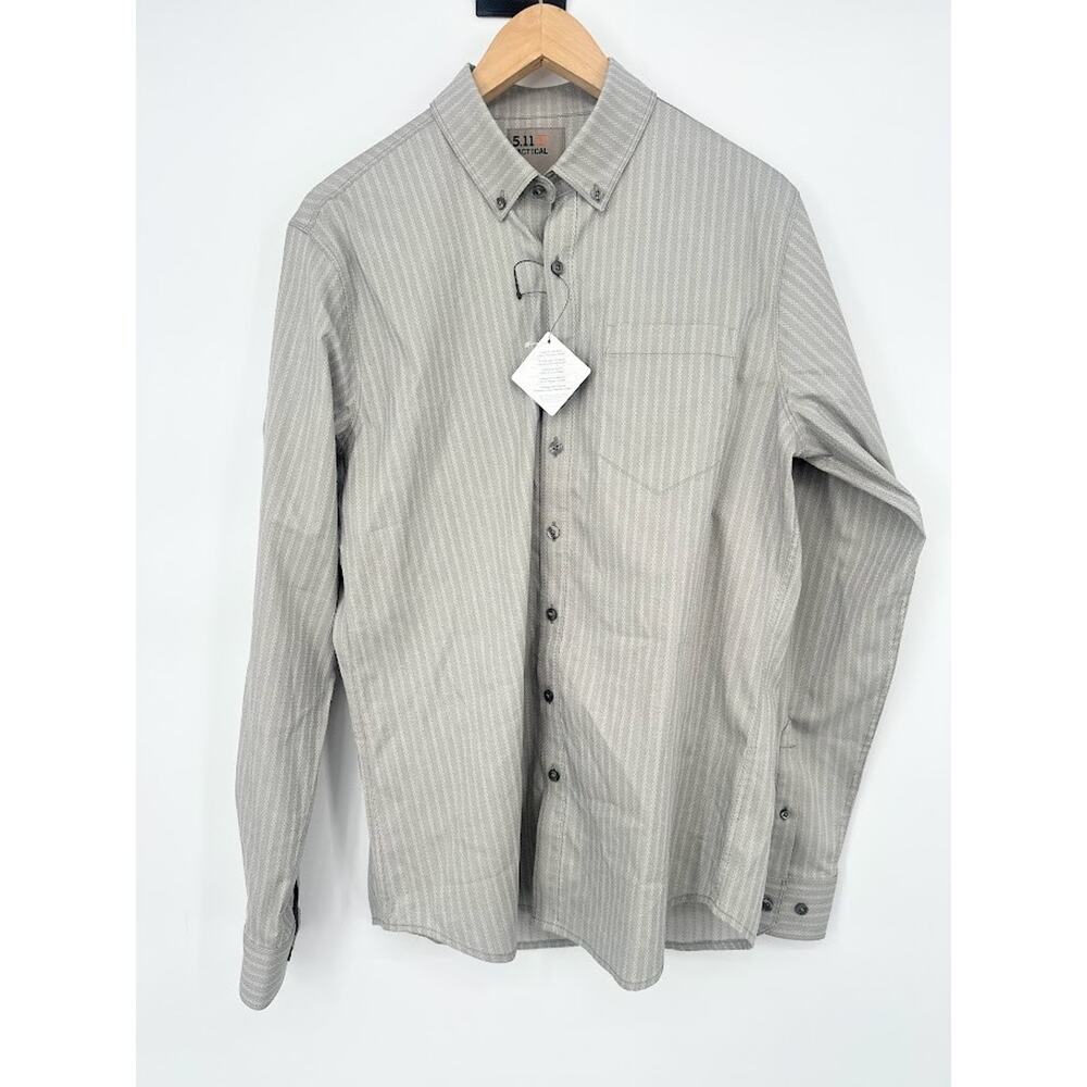 5.11 Tactical Alpha Flex Long Sleeve Button Down Shirt Mens Medium Gray Striped